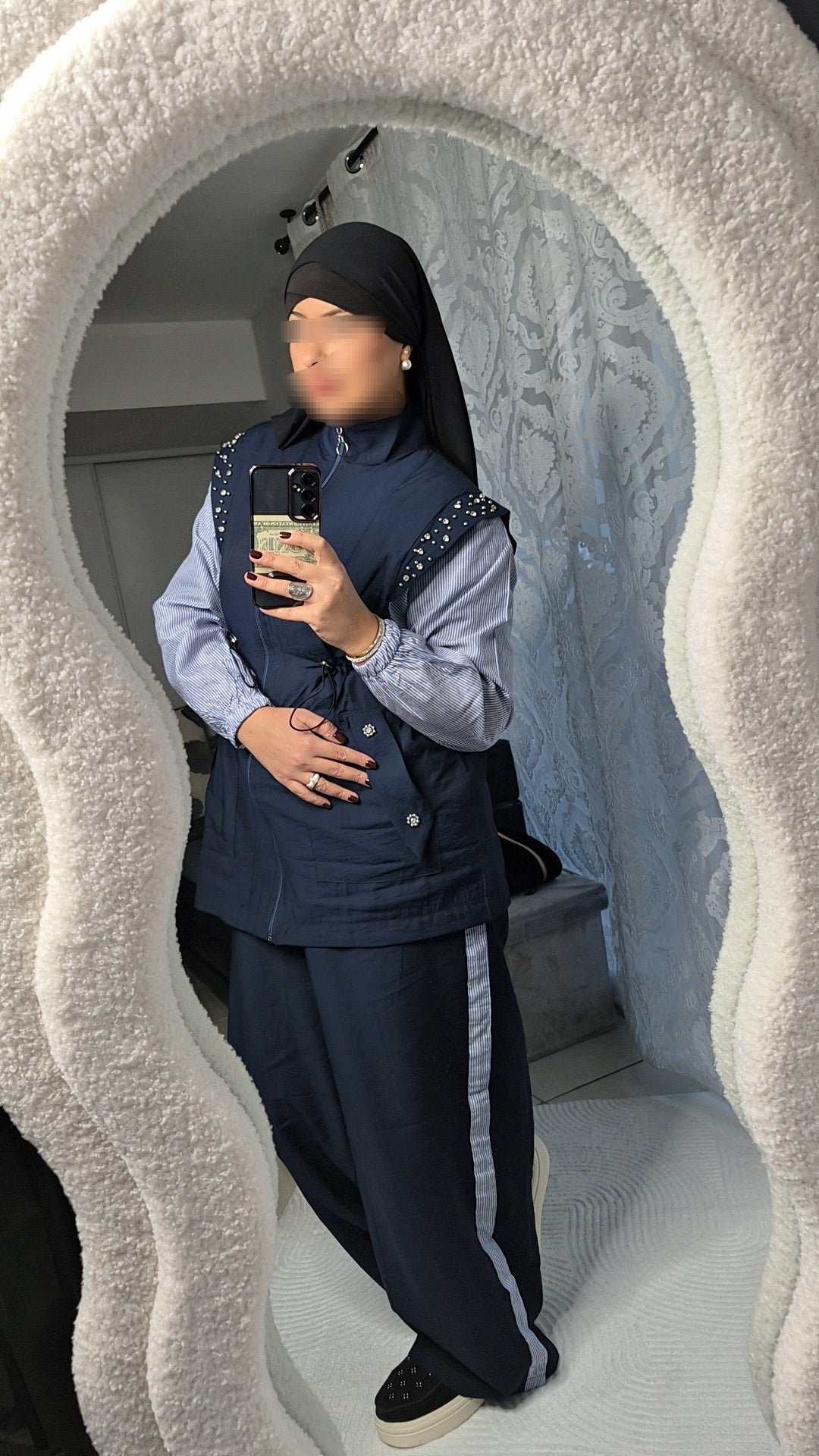 Ensemble bleu strass manches bleu ciel